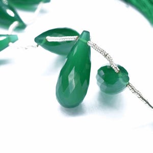 Genuine Green Onyx Teardrop Briolettes | Faceted Pear Shape Briolettes | 10x25mm  Drop Shape Briolette for Crafts and DIY Jewelry Making