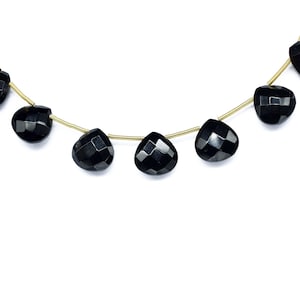 Black Onyx 10mm Faceted Heart Shape Beads| Heart Shape Briolettes|Side Drilled Gemstone Beads|Onyx Heart Beads|Black Onyx Jewelry Beads|Gift
