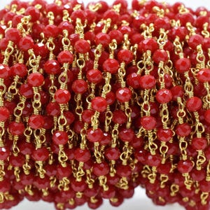 Red Ruby Hydro Quartz Faceted Rosary Beaded Chain| Red Ruby Quartz Faceted Wire Wrapped Rosary Chain | 3 - 3.25 mm - beaded rosary ruby bead