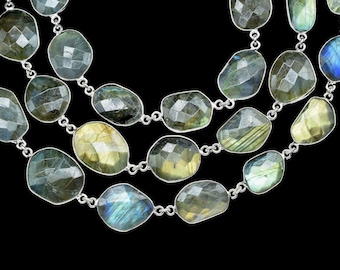 Gleaming Blue Flash Labradorite Bezel Chain | Oval Shape Connector Links | Natural Gemstone Chain for Jewelry Making and Unique Designs