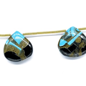 Black Copper Turquoise  - 14mm Heart Shape Briolettes | Briolettes For Jewelry Making | Jewelry Making Gemstone Drops | Semi Precious Bead