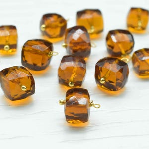 Modern Whisky Quartz Cube Pendant | 3D Square Gemstone Connector for Handmade Jewelry | Box Cut Quartz Beads for Necklace Making