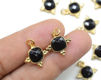 Black Onyx Cushion Pendant,8mm Cushion Charm,Necklace Pendant,Brass Gold Plated Bezel,Black Onyx Charm,Jewelry Essential,DIY Jewelry Supply
