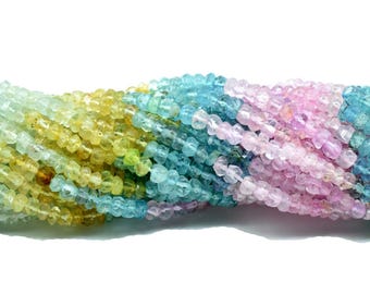 Dreamy Multi Color Aquamarine Rondelle Beads | Natural Faceted Gemstone Strand for Jewelry Making | Aquamarine Beads for DIY Designs