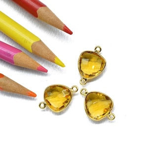 Natural Citrine 12mm Triangle shape single bail connector|Brass Gold Plated bezel|Citrine Pendant|Citrine gold plated bezel|Citrine charms