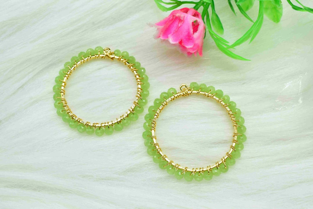 Prehnite Wire Wrapped Dangle Connector | Beaded Earring Connector ...