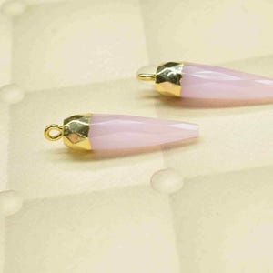 Rose Quartz Pencil Shape Faceted Connector Charm 18k Gold Electroplated Handmade Jewelry Making Single Bail Gemstone Bead