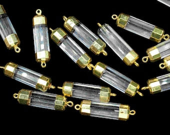 Colgantes de punta de cuarzo de cristal, conectores de doble punta para curación de cristales, conector galvanizado, colgante de lápiz de piedra preciosa.