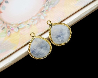 Gleaming Rainbow Moonstone Heart Charm | 14mm Moonstone Bezel Connector | Single Loop Pendant | Rainbow Gemstone Jewelry Supplies