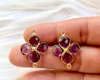 Amethyst Pendant/Heart Shape Pendant/Amethyst Bezel Charm/Jewelry Essential/DIY Jewelry Supply/Gemstone Component/Brass Plated Bezel Charms
