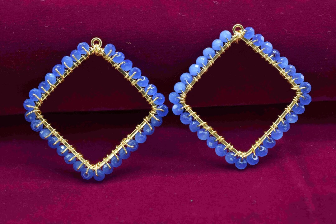 Blue Quartz Dangle Connector | Wire Wrapped Beaded Earring Link | Blue ...