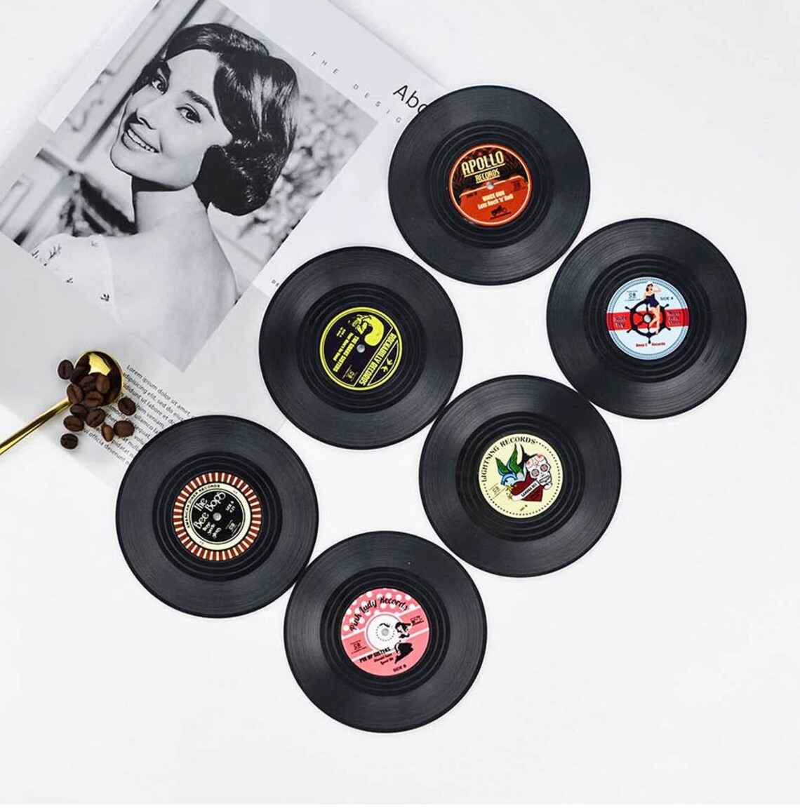 Vinyl Record Coasters Set of 6 Rockabilly Music Coasters Etsy