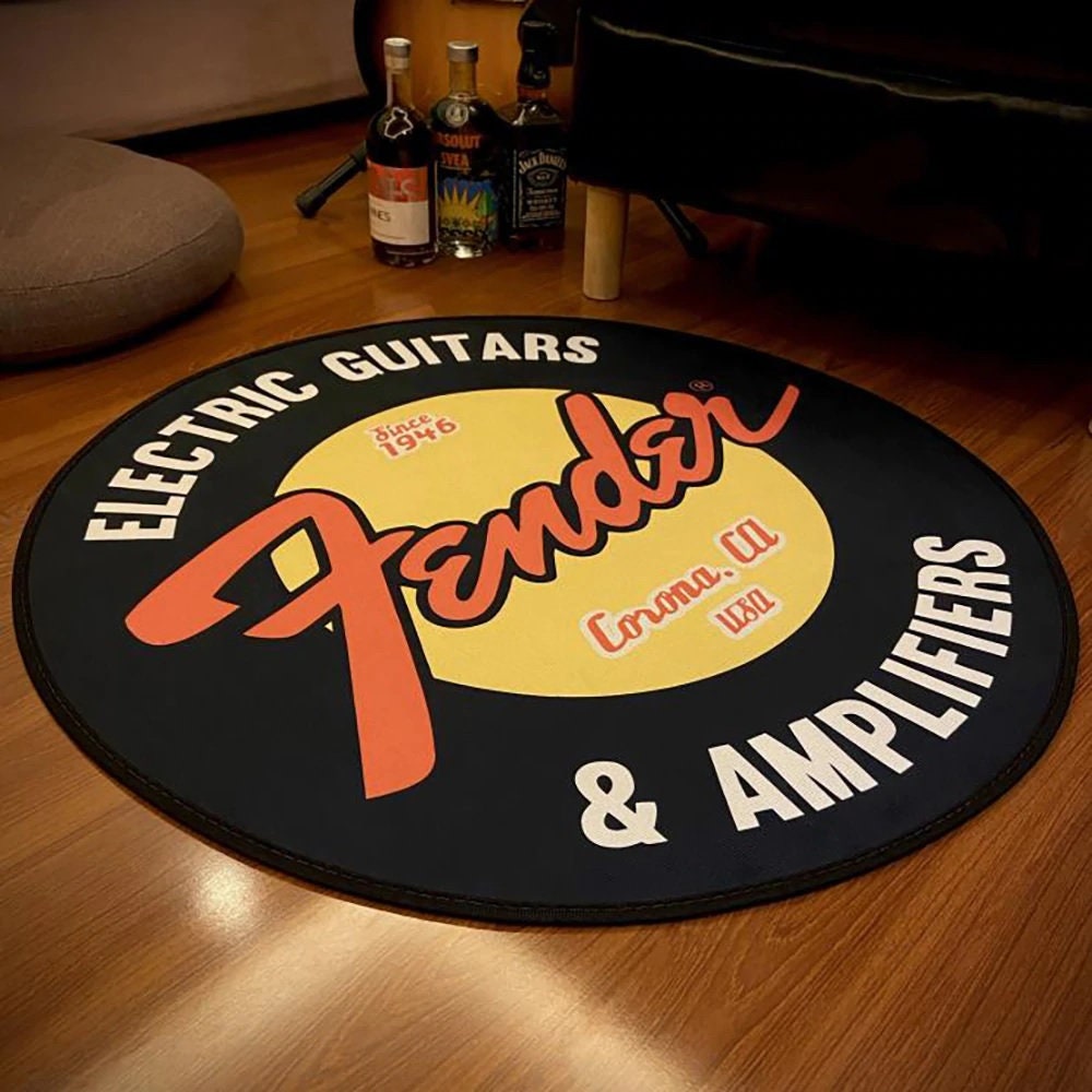 Fender Guitar Round Carpet Rock Floor Mats Velvet Printed Area Etsy