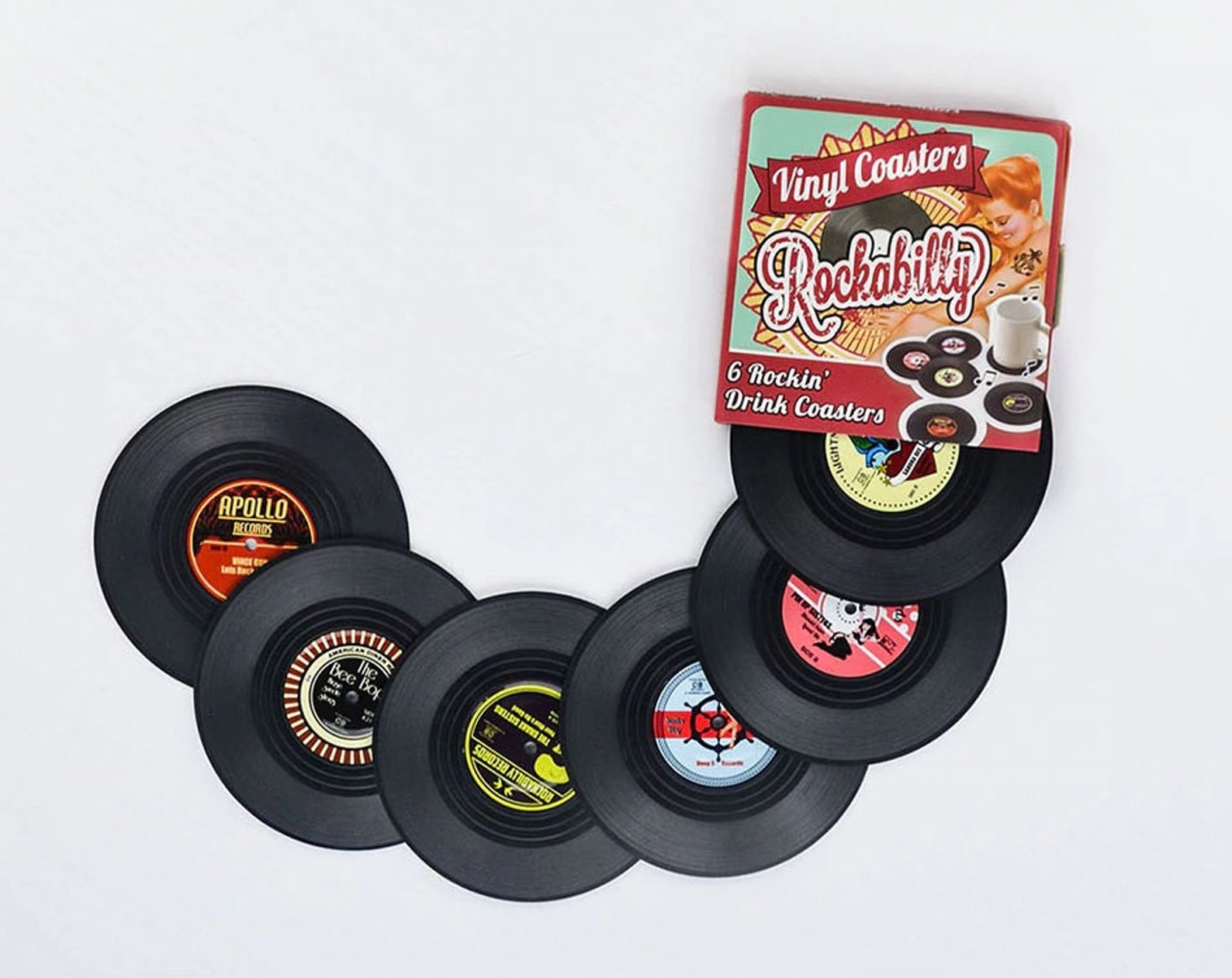 Vinyl Record Coasters Set of 6 Rockabilly Music Coasters Etsy