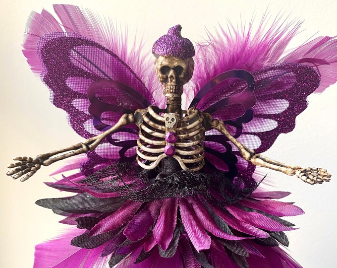 Skeleton Fairy Christmas Tree Topper, Halloween Tree Decoration, Flower Fairy, Gothic Ornament