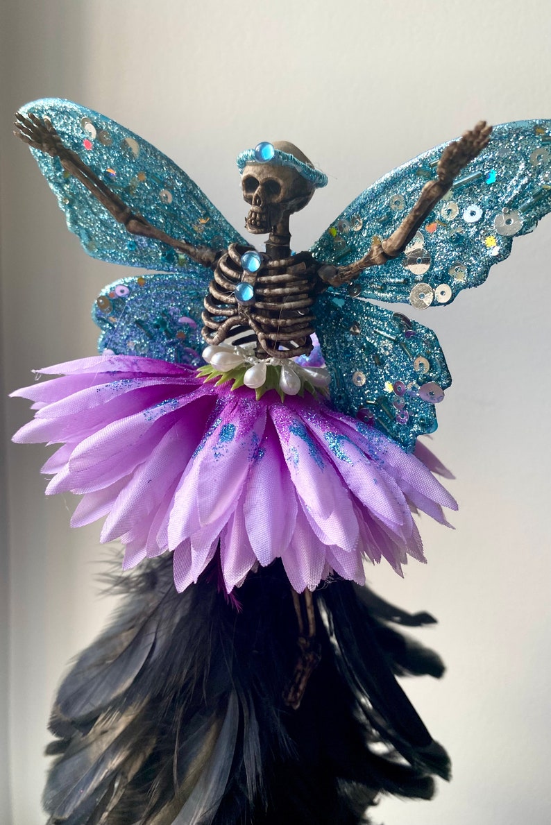 Skeleton Fairy Christmas Tree Topper, Halloween Tree Decoration, Flower Fairy, Gothic Ornament
