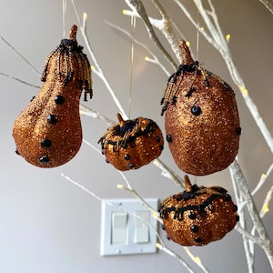 Glitter foam pumpkin ornaments SET OF 4, Fall decor, Halloween Tree Ornaments