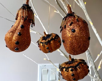 Glitter foam pumpkin ornaments SET OF 4, Fall decor, Halloween Tree Ornaments