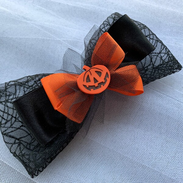 Halloween Hair Bow, Halloween Pumpkin Hair Clip, Gothic Hair Bow