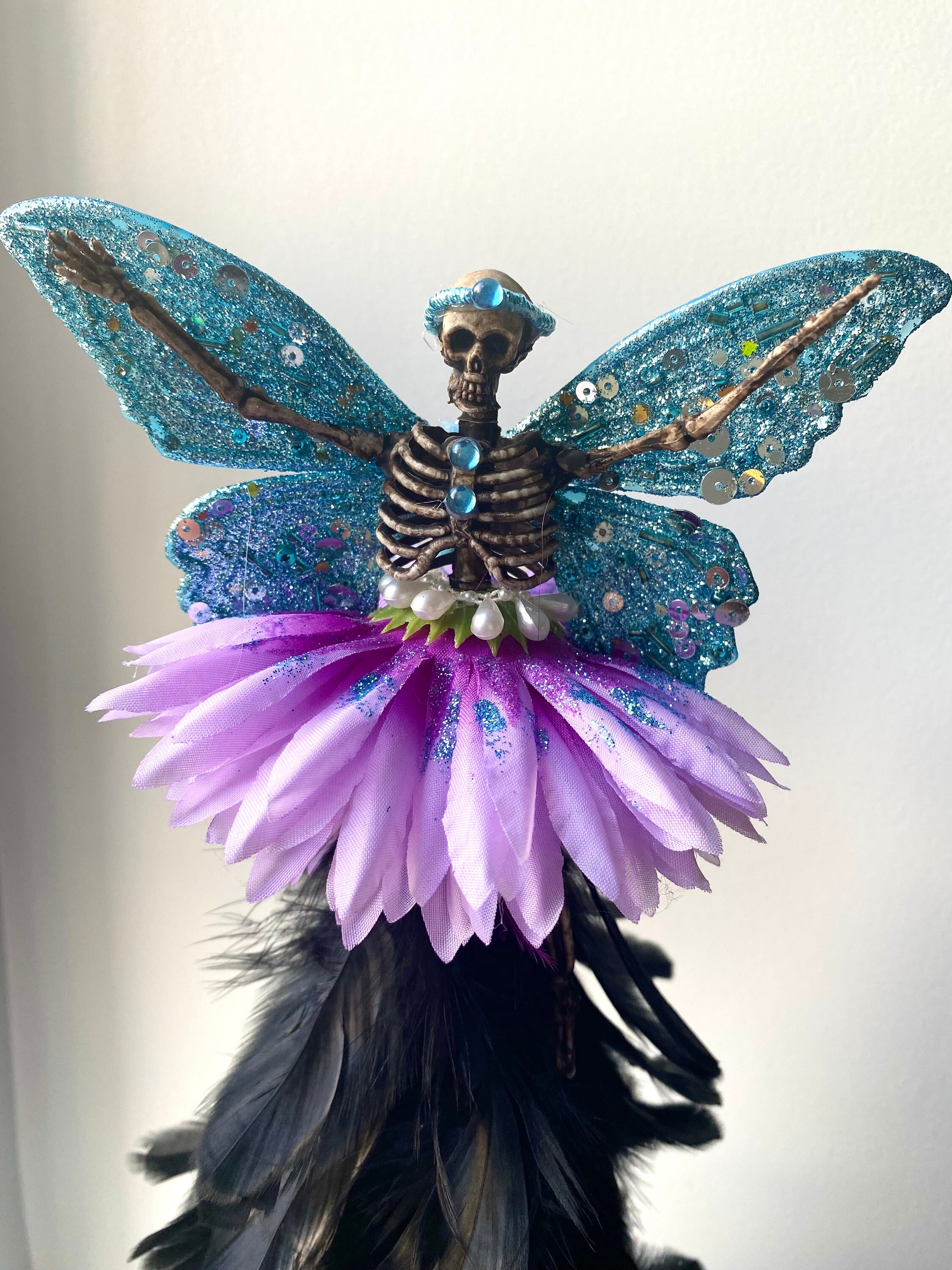 Skeleton Fairy Christmas Tree Topper, Halloween Tree Decoration, Flower Fairy, Gothic Ornament