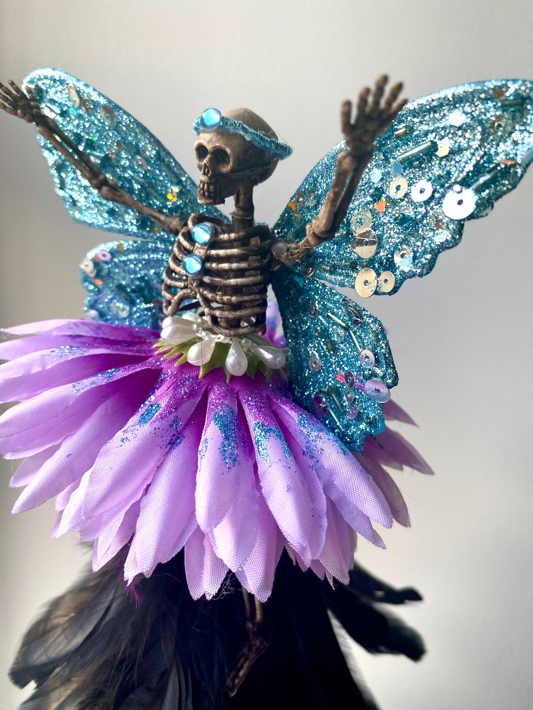 Skeleton Fairy Christmas Tree Topper, Halloween Tree Decoration, Flower Fairy, Gothic Ornament