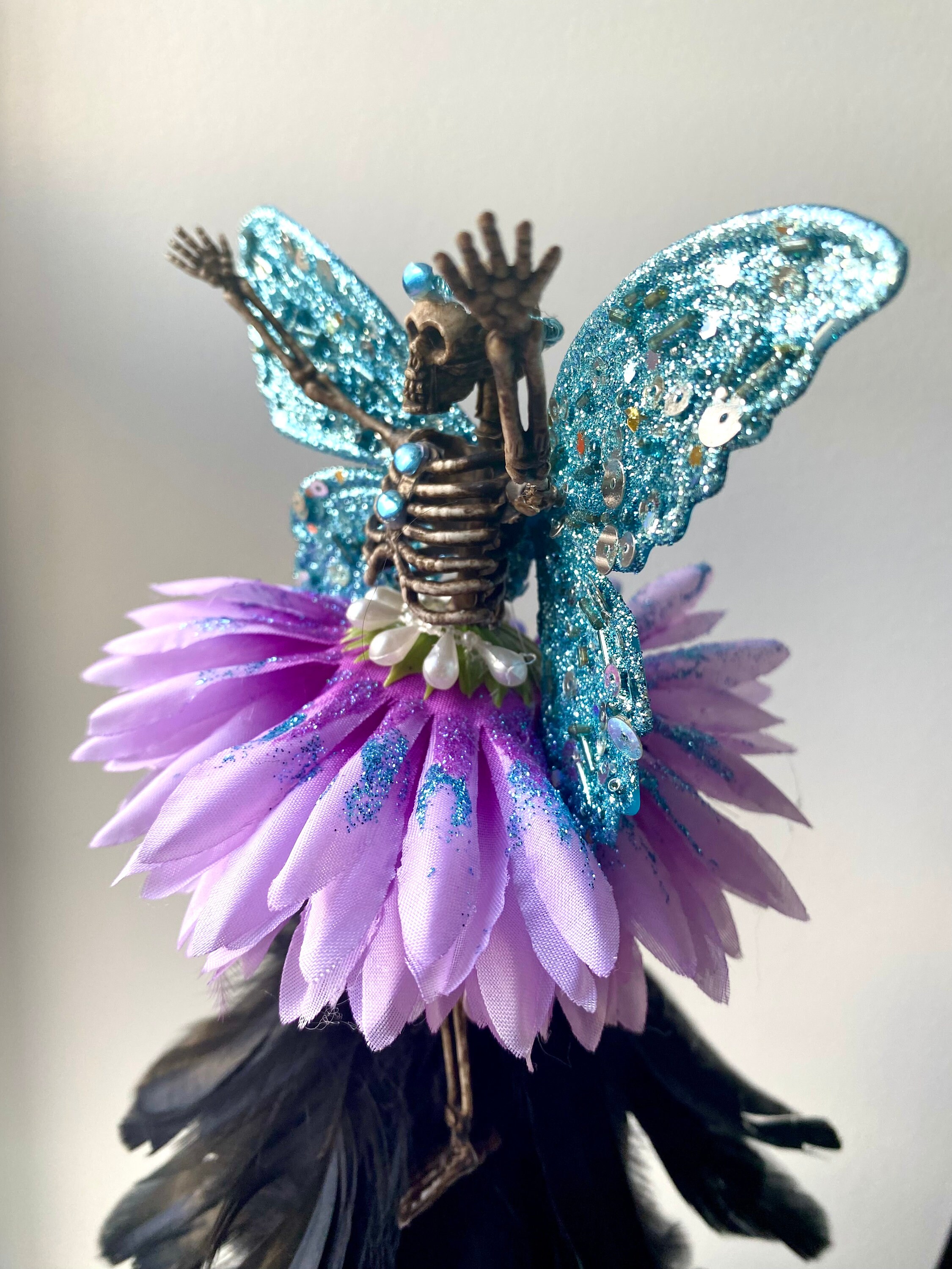 Skeleton Fairy Christmas Tree Topper, Halloween Tree Decoration, Flower Fairy, Gothic Ornament