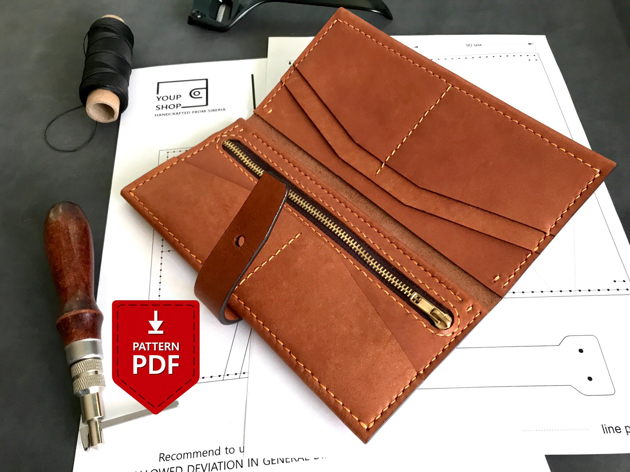 Leather Long Wallet Pattern PDF instruction Leather Wallet Etsy