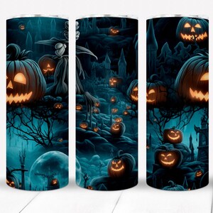 Digital image, Spooky graveyard pumpkins, two 20oz tumbler wrap, PNG , Tumbler Wrap