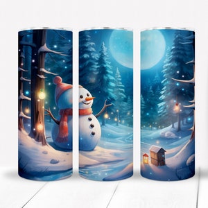 Digital image, Snowy Snowman ,two 20oz tumbler wrap, PNG , Tumbler Wrap