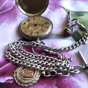 Beautiful Antique Silver Pocket Watch, Matching Elaborate Key, Savonette (Hunter Case), Wooden Box, Switzerland, Working Order, Circa 1860
