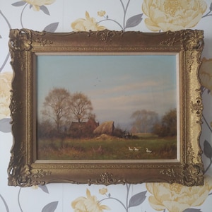 Vintage Original Oil on Canvas, English Countryside Scene, Signed by James Wright, Circa 1990