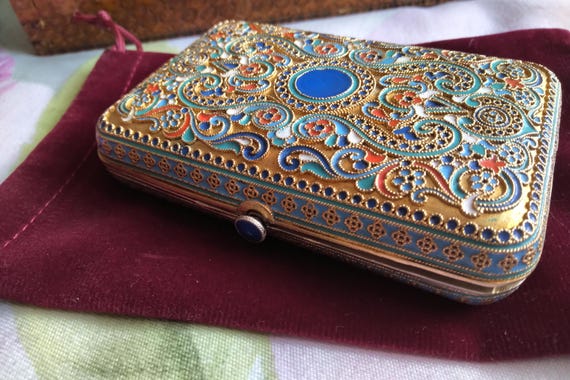 Antique Russian Silver 84 (875) Cloisonné Enamel Cigarette Case, Hallmark  for Mikhail Zorin, Circa 1910, Vintage Storage/presentation Box