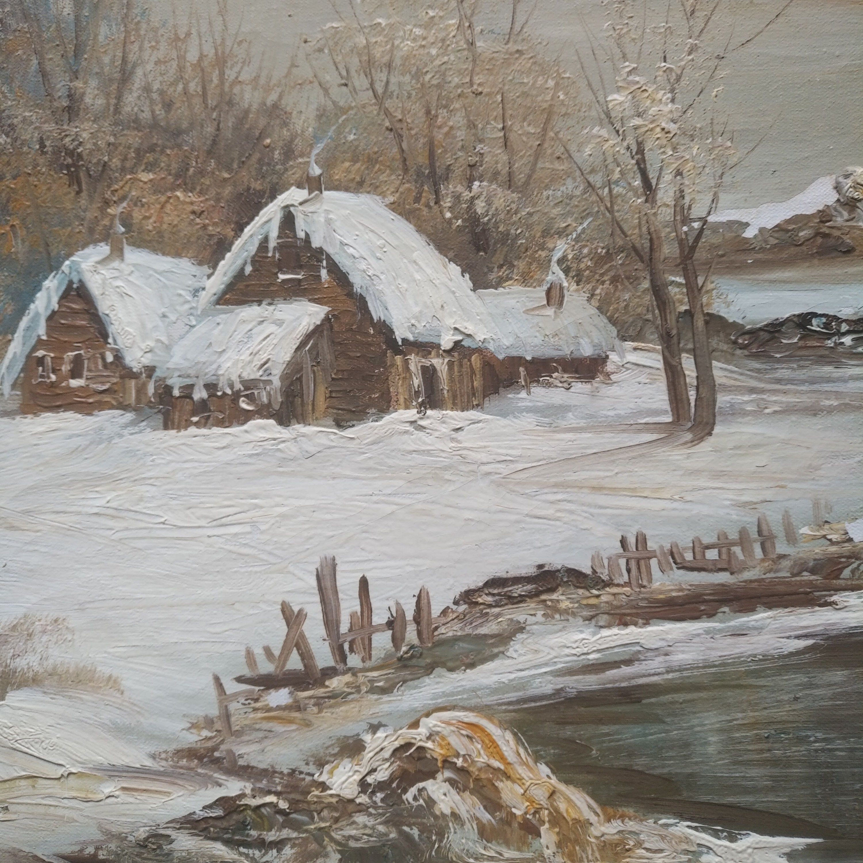 Vintage Original Oil Painting on Canvas, Winter Landscape by Henry ...