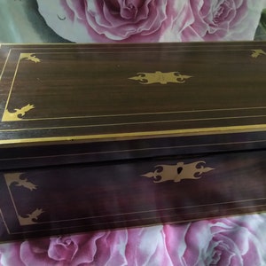 Antique Victorian Large Wooden Writing Slope, Complete with Feather Dip Pen & Ink-Wells