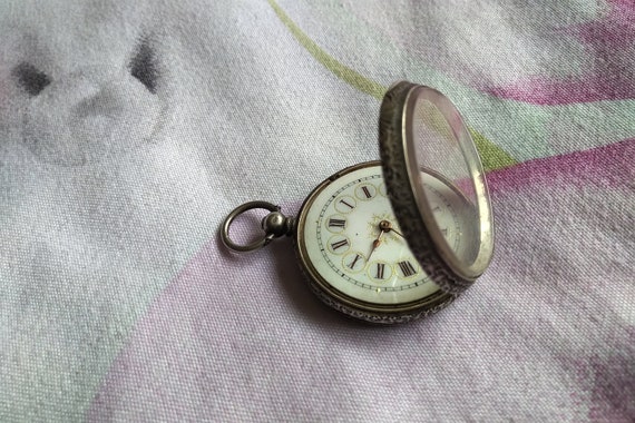 Antique Ladies' Swiss 935 Silver Pocket Watch, Wo… - image 9
