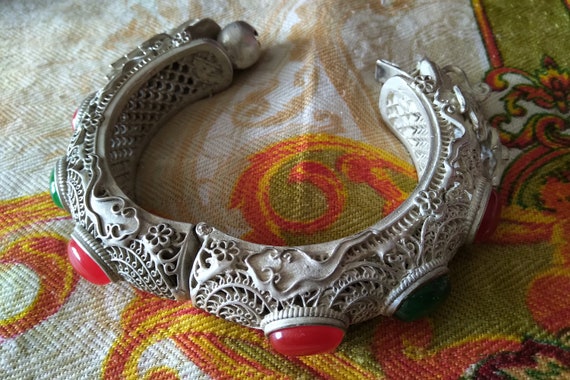 Antique Chinese Silver Filigree Bangle, Intricate… - image 6