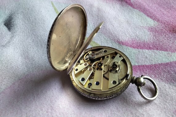 Antique Ladies' Swiss 935 Silver Pocket Watch, Wo… - image 6