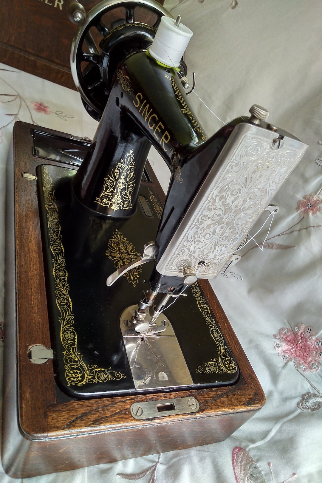 Vintage Hand Crank Sewing Machine, Singer Model No. 99K in Lovely