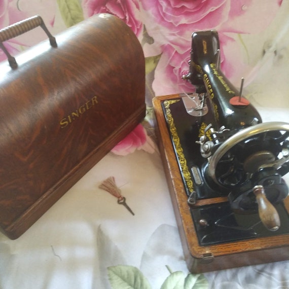 Antique Singer Hand Crank Sewing Machine in Lovely Case Circa Etsy