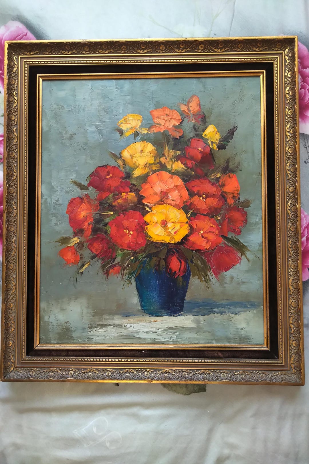 Antique Original Oil on Canvas, Still Life of Flowers in Vase by ...