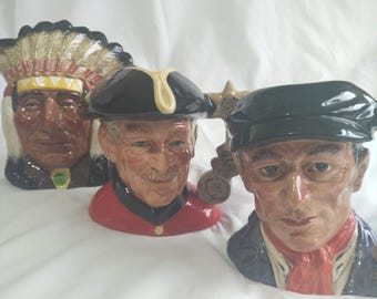 Vintage Royal Doulton Character Jugs x 5, kolekcjonerskie, doskonały stan