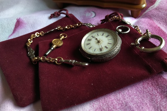 Antique Ladies' Swiss 935 Silver Pocket Watch, Wo… - image 1