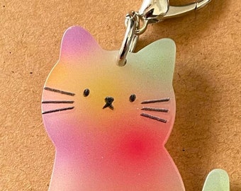 zipper pull acrylic charm for phone, lanyard, purse or bag cat zip stitch marker