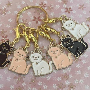 stitch marker SET of 6 sweet cats kittens markers crochet knitting counter progress Zipper pulls