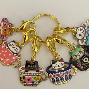 stitch marker SET of 6 kitten cat markers crochet knitting counter counters progress Zipper pulls