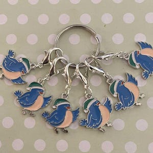 stitch marker SET of 6 blue birds markers crochet knitting counter counters progress