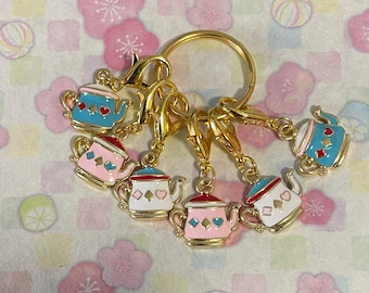 stitch marker SET of 6 tea teapots markers crochet knitting counter counters progress TEAPOT