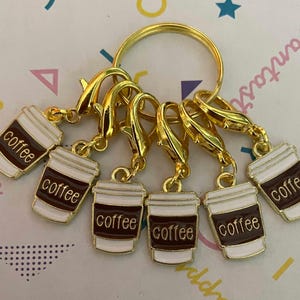 stitch marker SET of 6 coffee markers crochet knitting counter counters progress Zipper pulls
