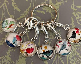 stitch marker SET of 6 beautiful birds markers crochet knitting counter counters progress Zipper pulls