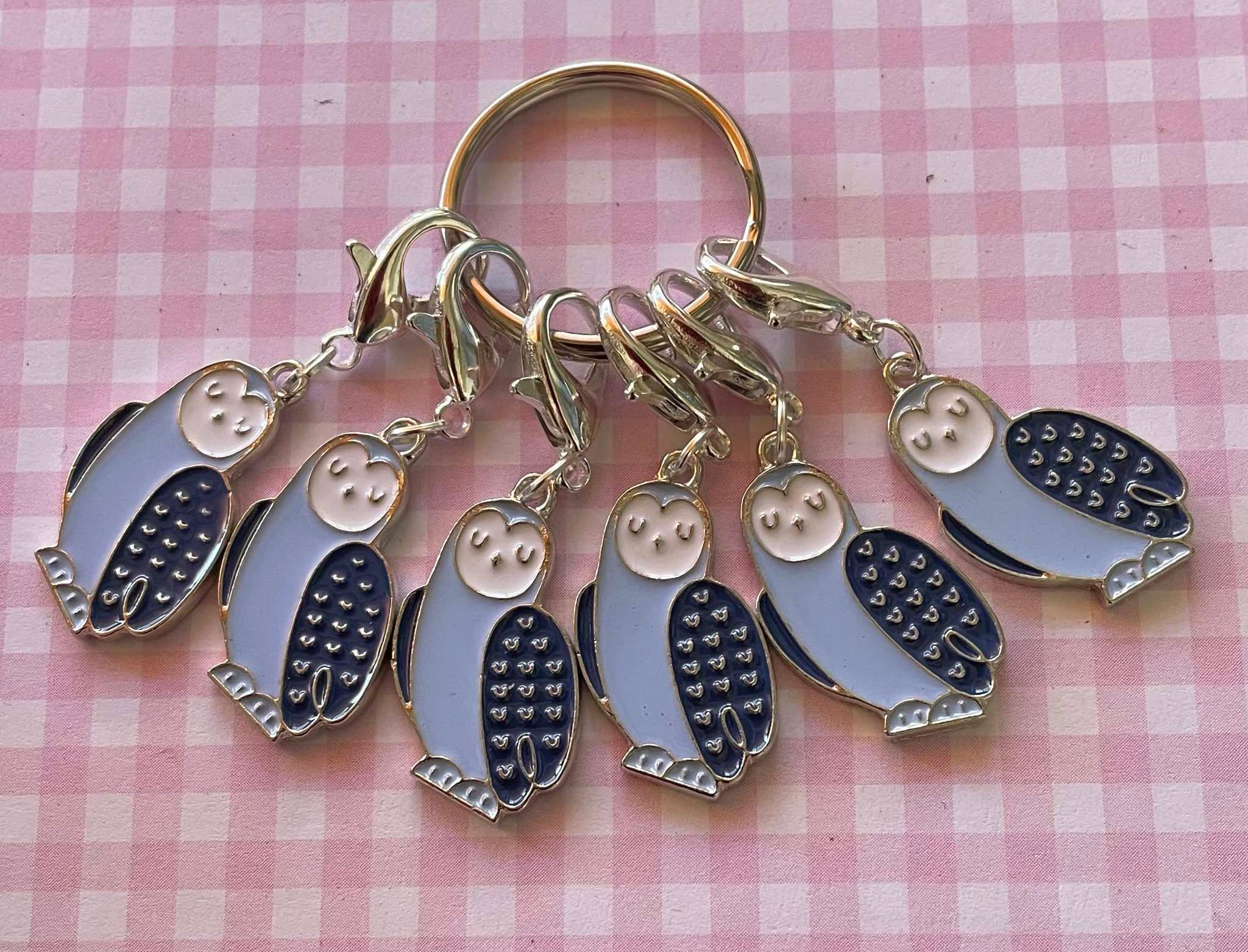 stitch marker SET of 6 OWL owls markers crochet knitting counter counters progress Zipper pulls